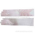 Pale Pink Wedding Gloves, Pleated Finish, Hand Sewn Pearls at Cuff